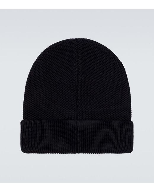Moncler Black Logo Virgin Wool Beanie for men