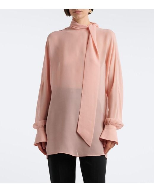 Valentino Pink Tie-Neck Silk Georgette Blouse