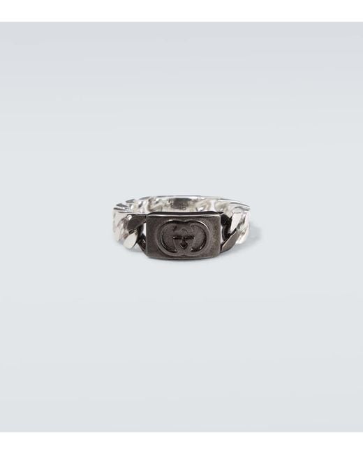 Gucci White Interlocking G Sterling Ring for men