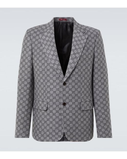 Gucci Gray Gg Wool Flannel Jacket, Ready-To-Wear for men