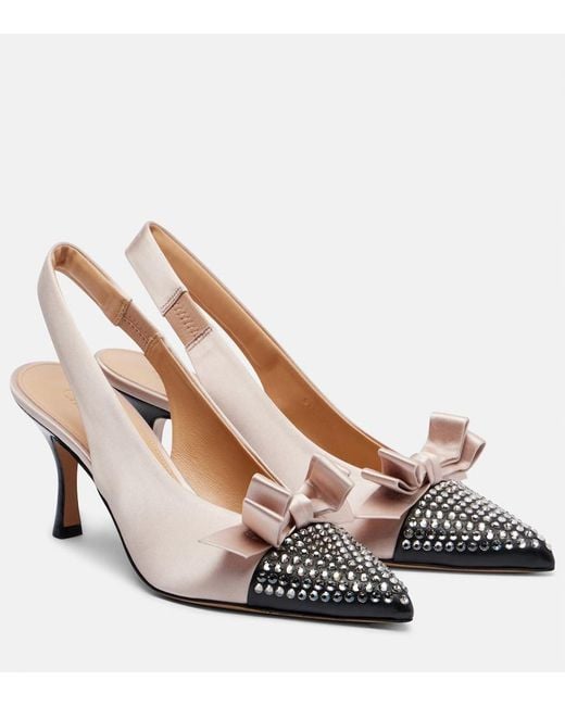 Chloé Metallic Alba Studded Leather-Trimmed Satin Pumps