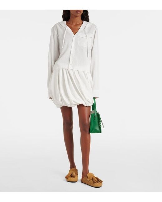 J.W. Anderson White Pinstripe Cropped Hooded Shirt