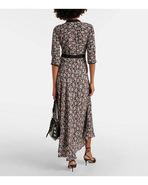Rixo Black Women's Amina Carnation Slate Crepe Midi Dress 14