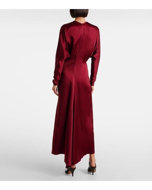 Victoria Beckham Red Draped Crepe Satin Midi Dress