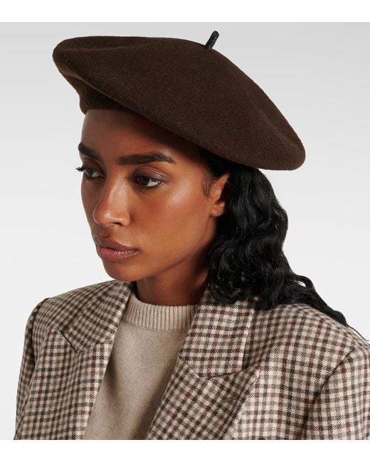 Brunello Cucinelli Brown Wool Beret