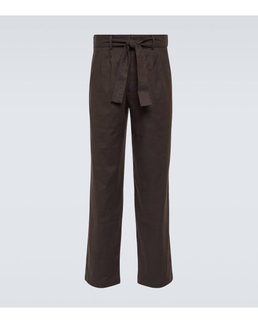 Commas Brown Linen-Blend Straight Pants for men