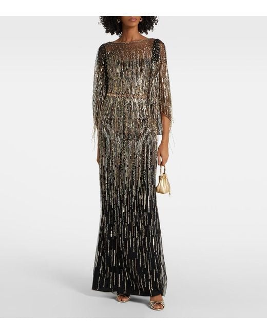 Jenny Packham Gray Rhapsody Sequined Gown