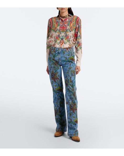 Etro Blue Floral Flared Jeans