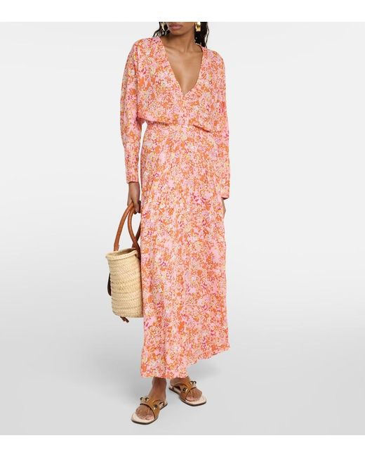 Poupette Orange Ilona Floral Midi Dress