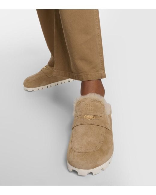 Miu Miu Natural Slippers Aus Veloursleder