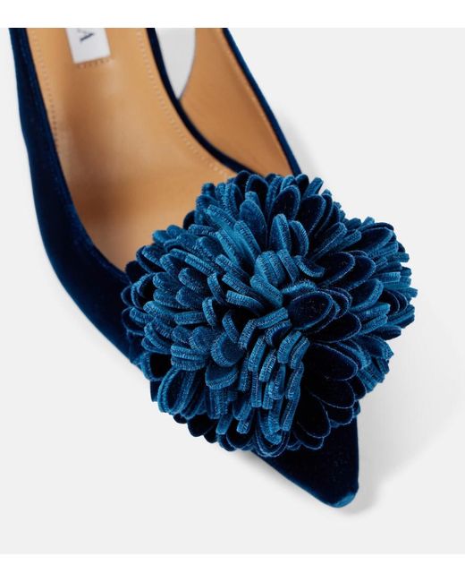 Aquazzura Blue Couturier 65 Velvet Slingback Pumps