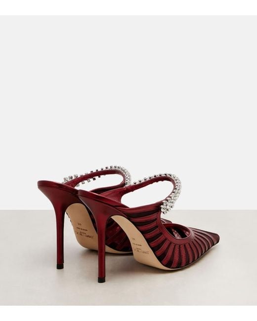 Jimmy Choo Red Bing 65 Embellished Leather And Mesh Pumps