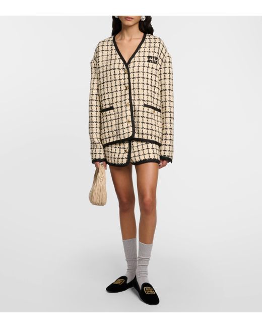 Miu Miu Natural Checked Wool-blend Boucle Miniskirt