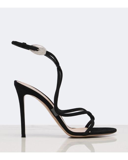 Gianvito Rossi Black Jungle Mamba Embellished Suede Sandals
