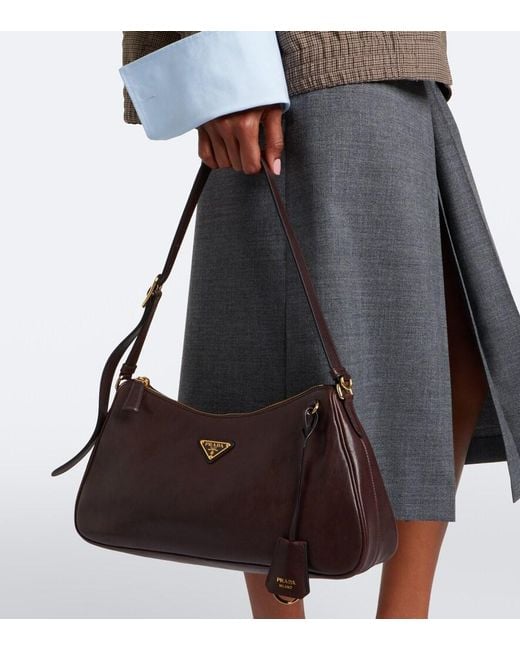 Prada Brown Aimee Large Leather Shoulder Bag
