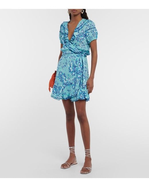 Poupette Blue Aude Printed Wrap Minidress