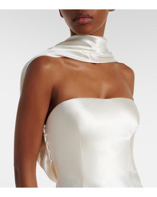 Danielle Frankel White Bridal River Silk And Wool Bustier Gown