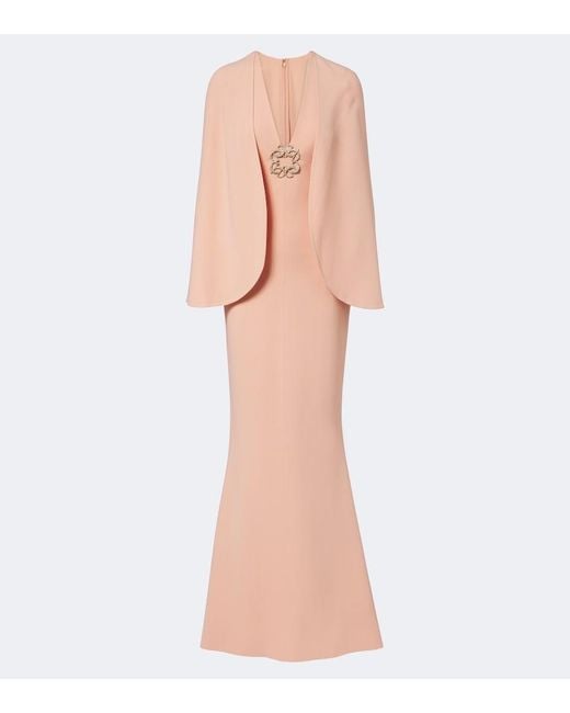 Elie Saab Pink Embellished Caped Cady Gown