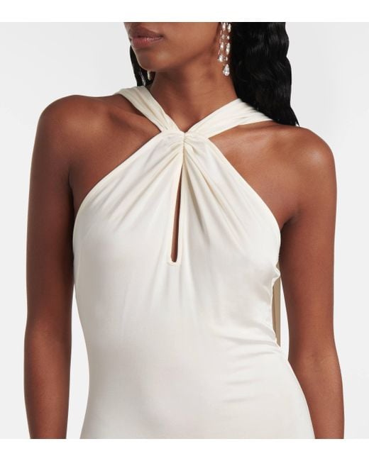 The New Arrivals Ilkyaz Ozel White Maia Draped Cutout Gown