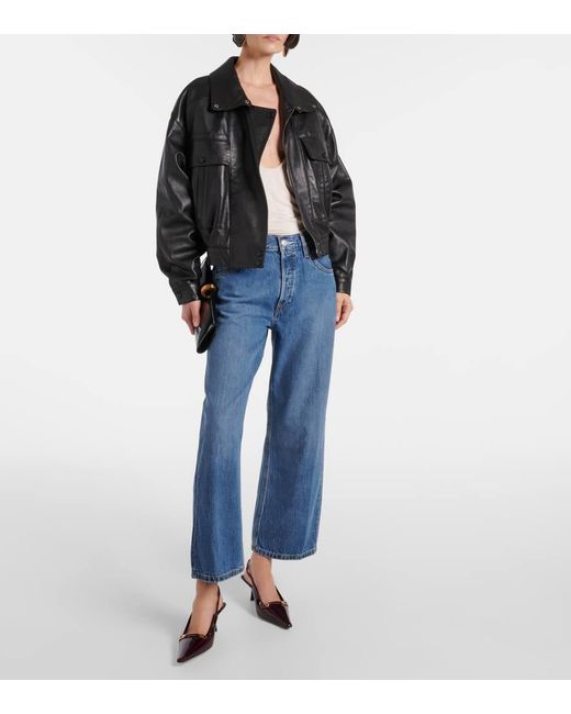 Re/done Blue High-Rise Straight Jeans Loose Crop