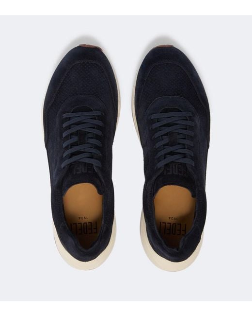 Fedeli Blue Suede-Trimmed Sneakers for men
