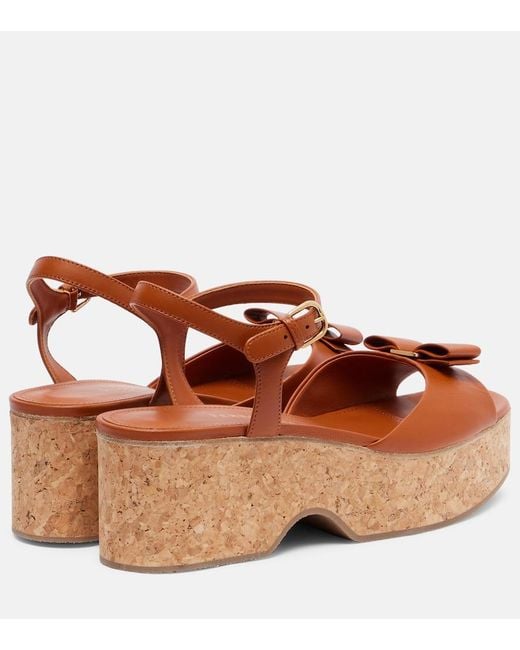 Ferragamo Brown Selna Leather Wedge Sandals