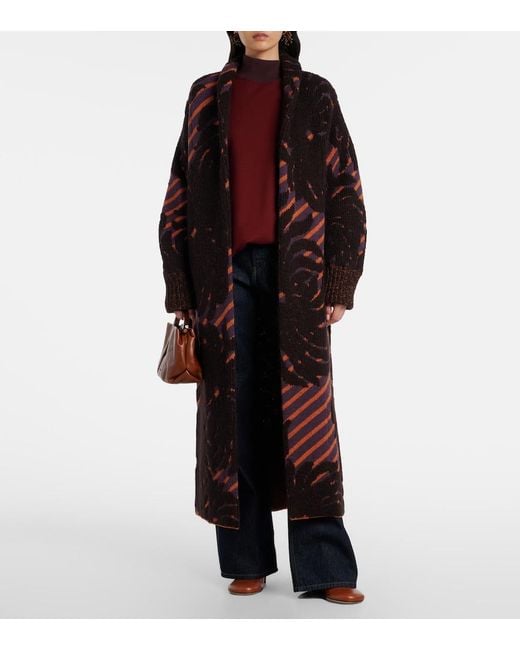 Dries Van Noten Red Wool And Alpaca-Blend Jacquard Wrap Coat