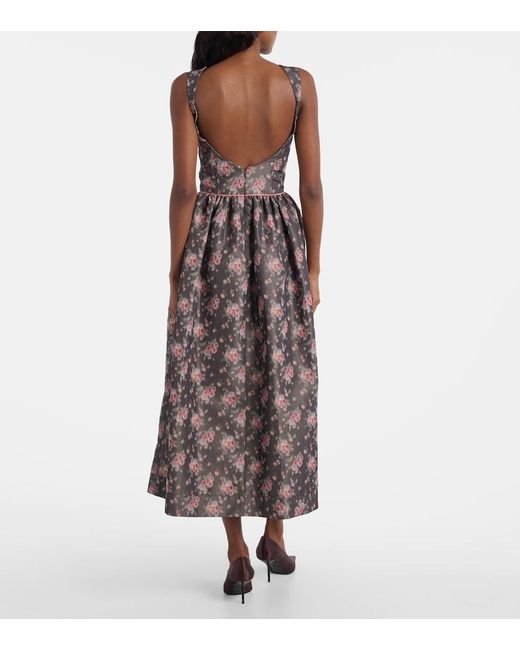 Markarian Gray Apple Floral Taffeta Corset Midi Dress