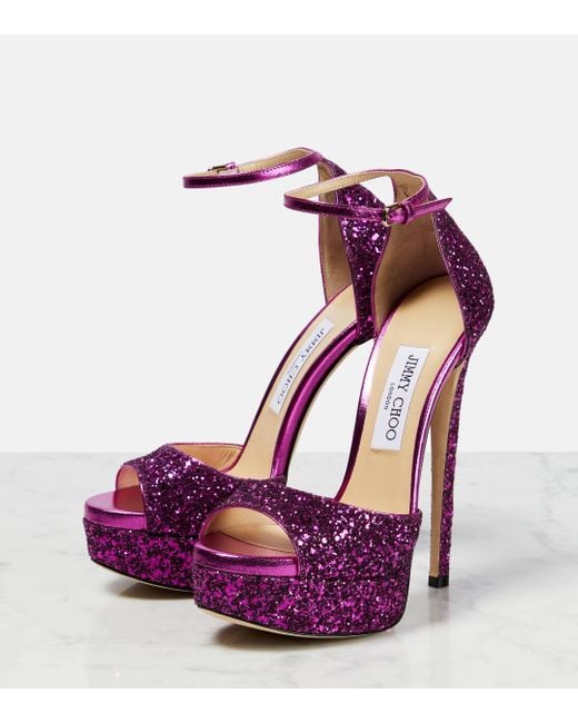 Jimmy Choo Purple Max 150 Glitter Platform Sandals