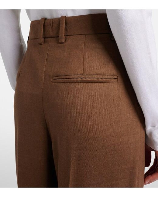 Oscar de la Renta Brown Wool Wide-Leg Pants