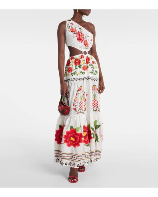 Farm Rio White Carmina Floral Cotton-blend Maxi Dress
