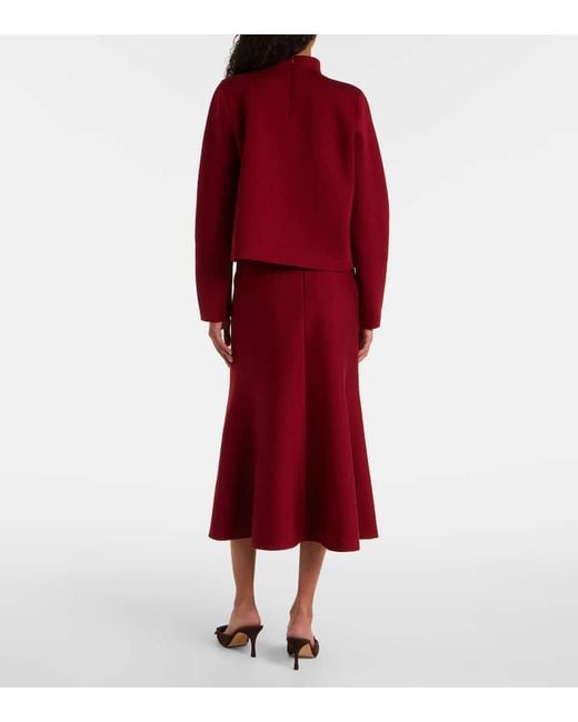 Carolina Herrera Red Floral Jacquard Cotton And Wool Sweater