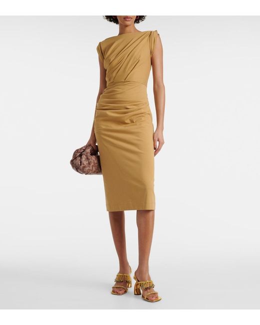 Dries Van Noten Metallic Gathered Cotton Jersey Midi Dress