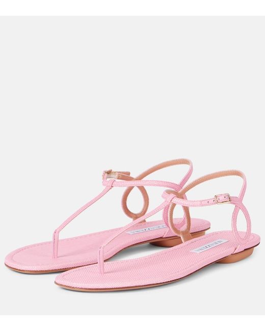 Aquazzura Pink Almost Bare Raffia-Effect Sandals
