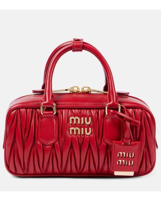 Miu Miu Red Arcadie Small Matelasse Leather Tote Bag