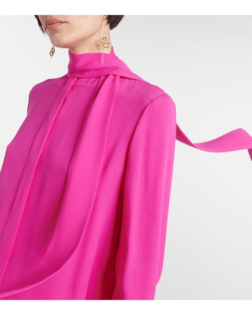 Blusa de georgette de seda con lazada Valentino de color Pink