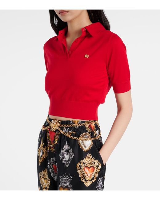 Dolce & Gabbana Red Knitted Cashmere And Silk Polo Shirt