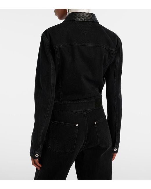 Bottega Veneta Blue Intrecciato Leather-Trimmed Denim Jacket