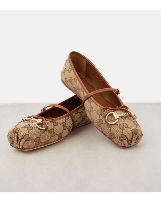 Gucci Horsebit Canvas Ballet Flats In Brown Lyst gucci-horsebit-canvas-ballet-flats-in-brown-lyst