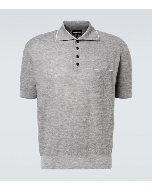 Giorgio Armani Gray Cashmere And Silk Polo Shirt for men