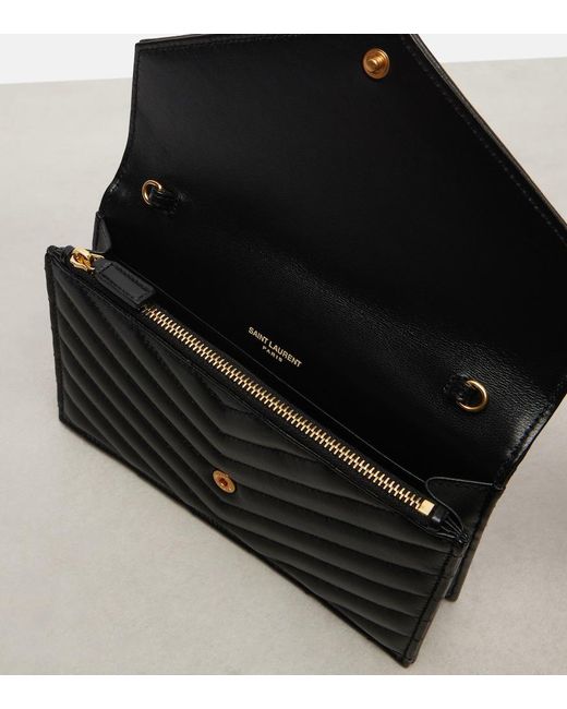 Saint Laurent Black Cassandre Matelasse Leather Wallet On Chain