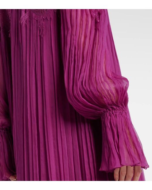 Costarellos Pink Renia Silk-Blend Lace Gown