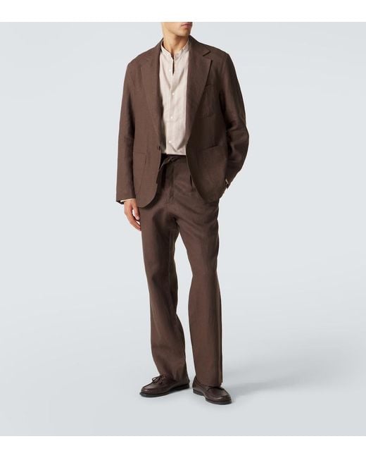 STÒFFA Brown Linen Straight Pants for men
