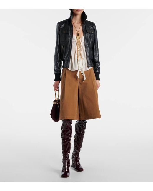 Chloé Brown Bermuda-Shorts Aus Baumwoll-Canvas