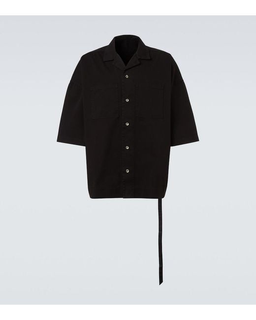 Rick Owens Black Magnum Tommy Oversized Cotton Twill Shirt for men