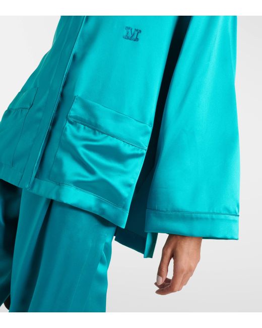 Max Mara Blue Elegante Vasaio Silk Pajama Shirt