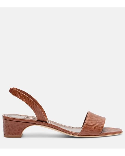 Manolo Blahnik Brown Patobarnu 30 Leather Slingback Sandals