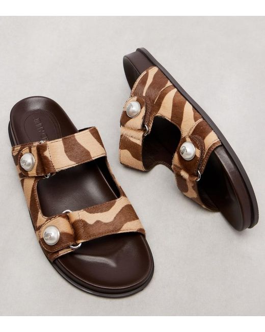 Jimmy Choo Brown Fayence Zebra-Print Shearling Slides