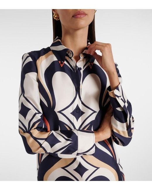 LaDoubleJ White Chemise Swing Printed Silk Shirt Dress
