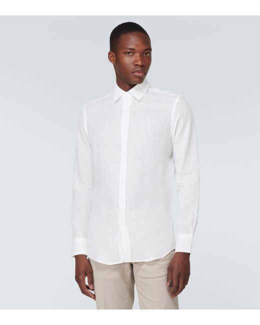 Chemise en lin Canali pour homme en coloris White